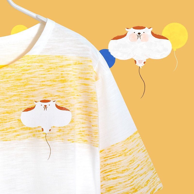 [Limited Ten Pieces] Fake Fat Balloon Gold Rat - Mixed Yellow Stripe Long Play - Women's T-Shirts - Cotton & Hemp Yellow
