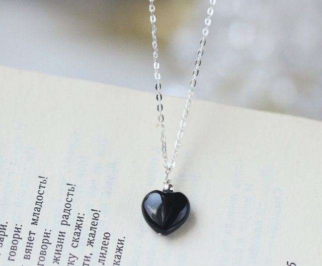 ★TATIANA★ Silver 925 Black Heart Gemstone Necklace NZ2409 Black Heart Crystal Pendant Necklace, Gothic Valentine Gift