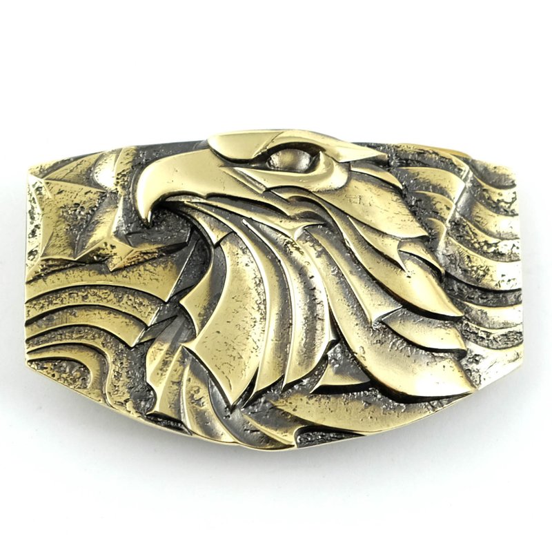 Bald eagle solid brass belt buckle, american bird western belt accessory - เข็มขัด - วัสดุอื่นๆ สีทอง