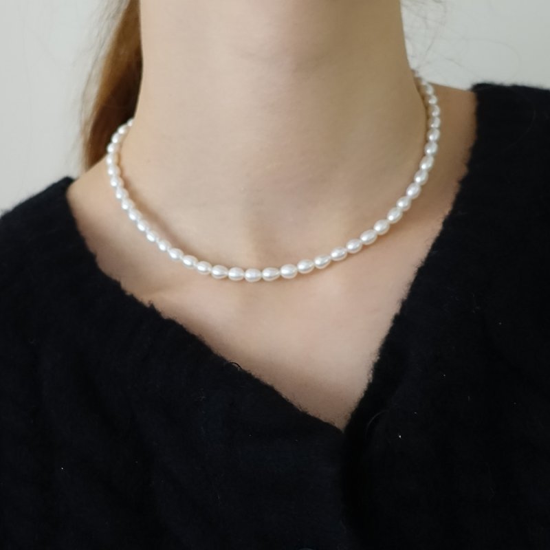 Magan pearl necklace/full pearl necklace/freshwater pearl/natural pearl/gift/customizable/sterling silver - สร้อยคอ - ไข่มุก ขาว