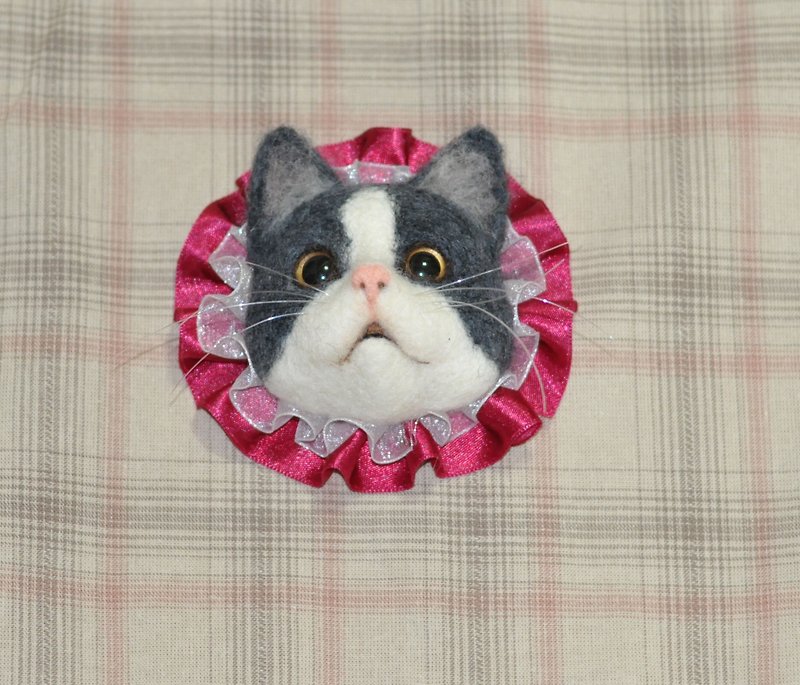 灰賓士貓胸針 - 胸針 - 羊毛 灰色