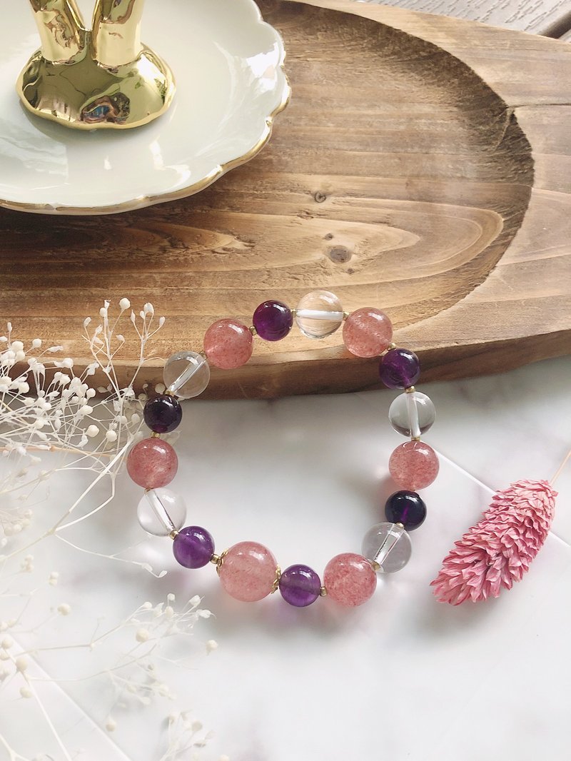 愛情運 草莓晶 白水晶 紫水晶 彈力 手鈪 手鏈 手鍊 手環 客製化 - 手鍊/手鐲 - 水晶 紫色
