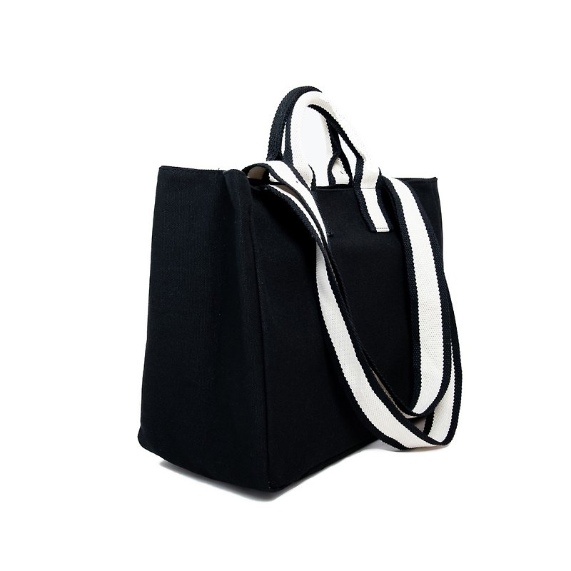 Minimalist black simple retro color matching shoulder bag dual-use canvas tote bag - Handbags & Totes - Polyester Black