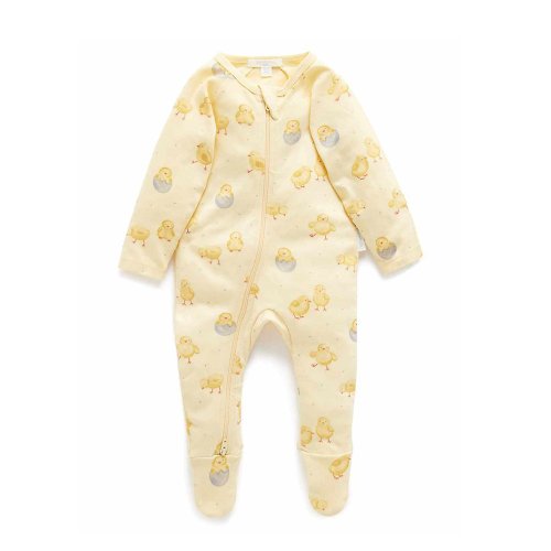 Purebaby有機棉 澳洲Purebaby有機棉嬰兒包腳連身衣/新生兒 包屁衣 黃色小雞