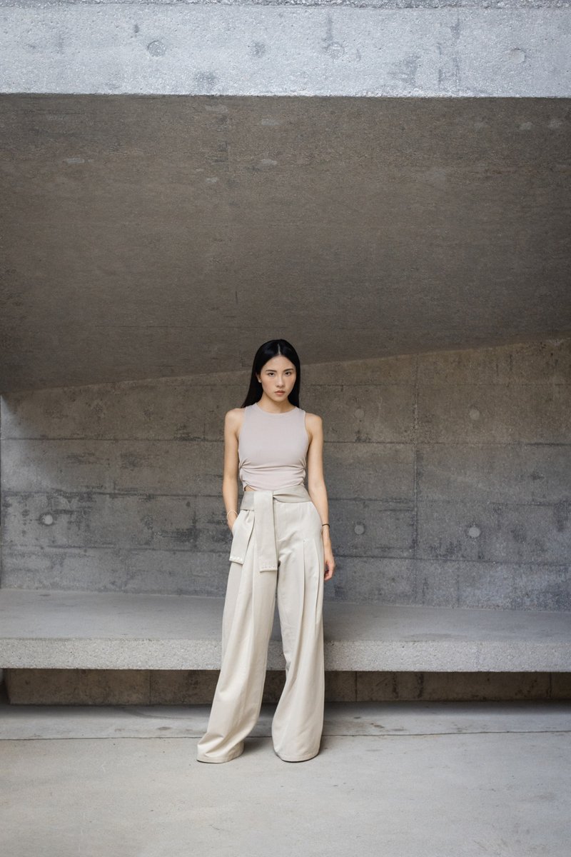 wide leg pants with belts - กางเกงขายาว - วัสดุอื่นๆ สีกากี