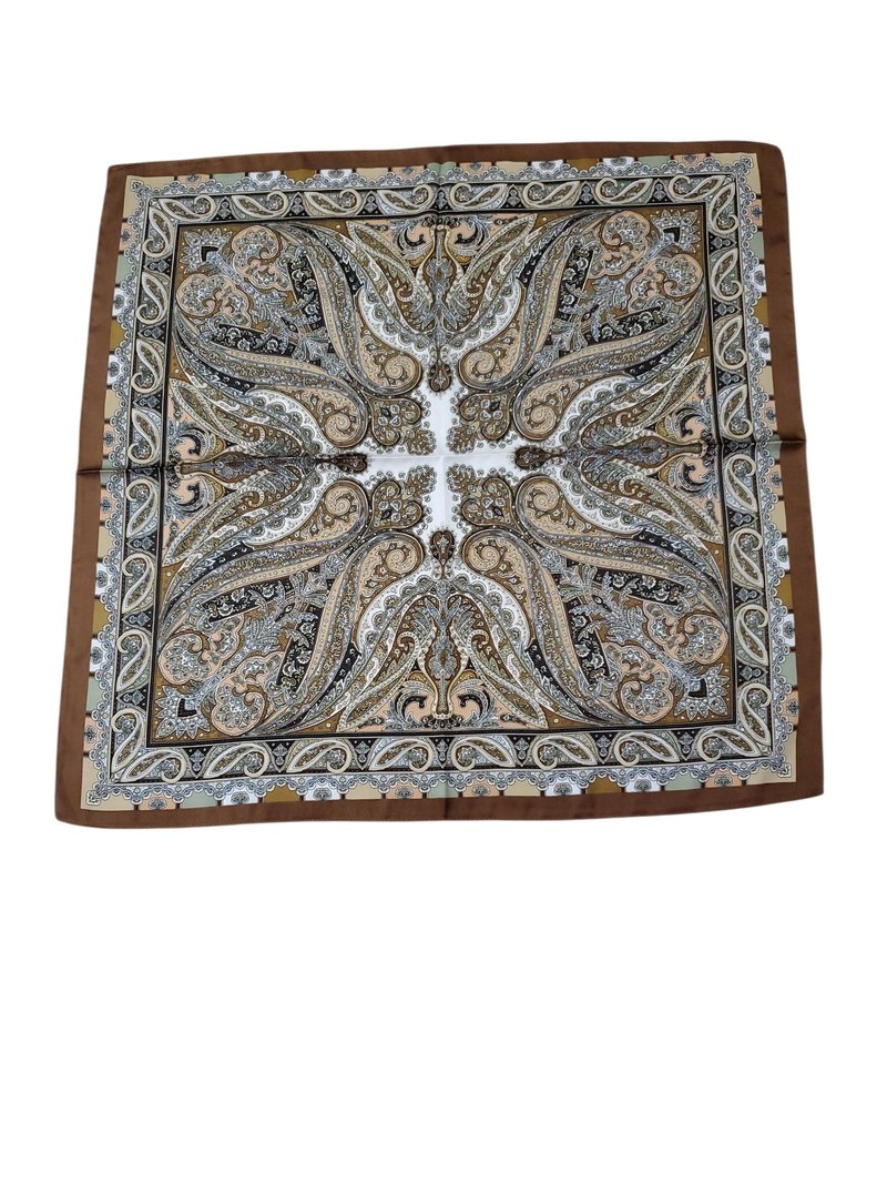 有禮貌穿搭 古著變形蟲 圖騰 腰果花 大地色 方巾 絲巾 65×65cm - 絲巾 - 其他材質 咖啡色