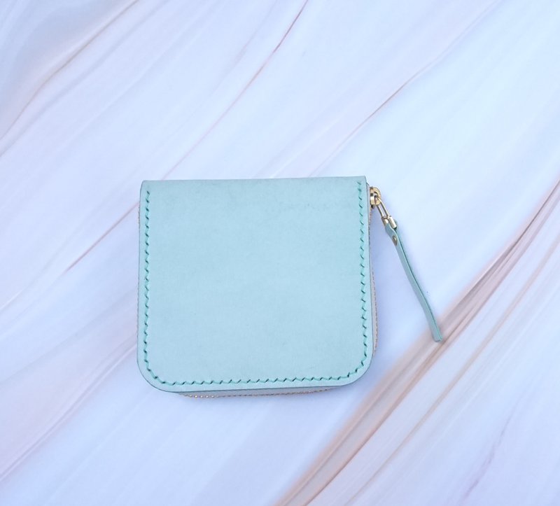 Rub Wax mint green. Zip coin purse. Handmade - กระเป๋าใส่เหรียญ - หนังแท้ สีเขียว