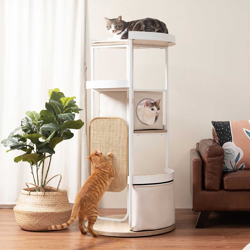 【MYZOO動物緣】Loop Tower 轉轉貓塔(白色款)一台滿足貓多項需求 - 貓跳台/貓抓板 - 其他材質 白色