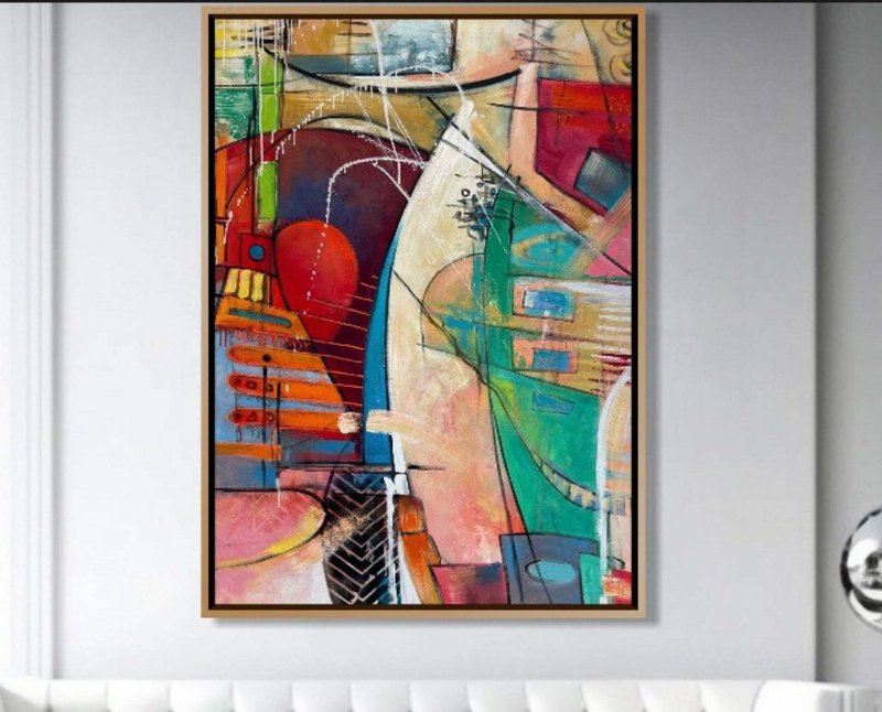 Abstract Colorful Cityscape Painting On Canvas Original Hand Painted Art - Wall Décor - Acrylic Multicolor