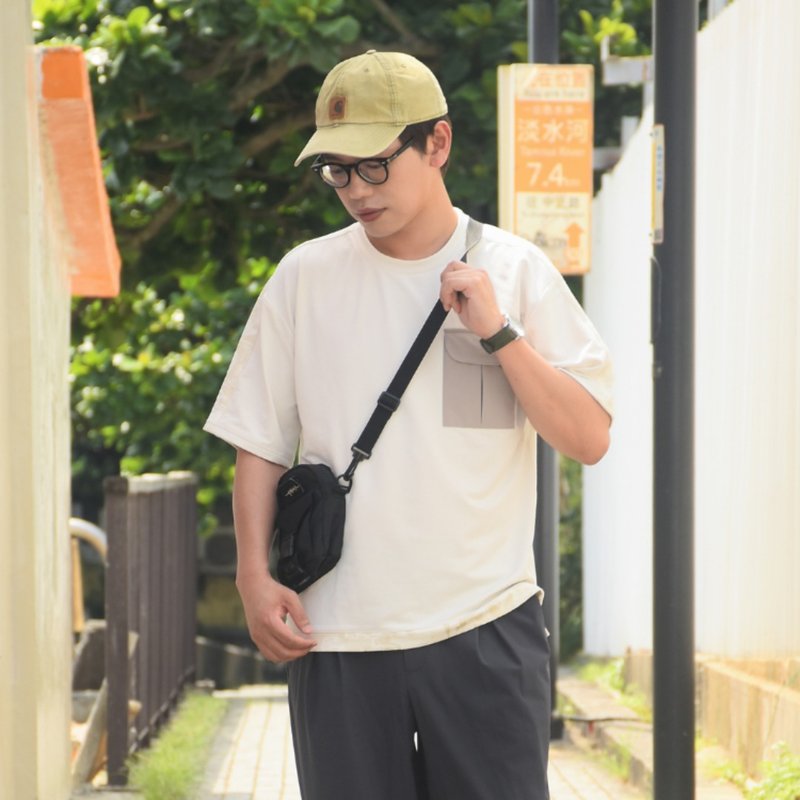 懷特緹花口袋拼接T恤(TCool涼感透氣) - 男 T 恤 - 其他材質 白色