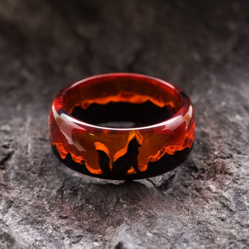 Wood resin ring red fox gift for her for him - General Rings - Wood Orange