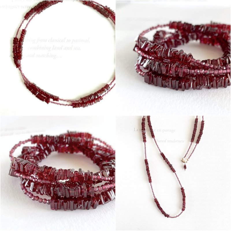 Double long necklace with two types of garnet - สร้อยคอ - เครื่องประดับพลอย สีแดง