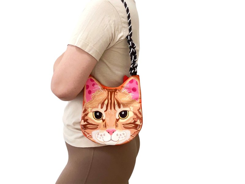 Limited spot original collaboration pet shoulder bag orange cat face bag - Handbags & Totes - Other Materials 