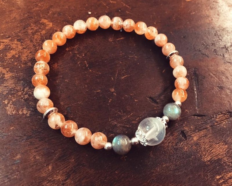 MH natural stone Silver brilliant era custom series _ _ Sunstone + labradorite (ㄧ only) - Bracelets - Gemstone Orange