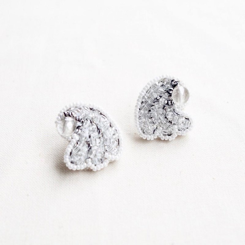 Flower decoration c - Earrings & Clip-ons - Other Materials White