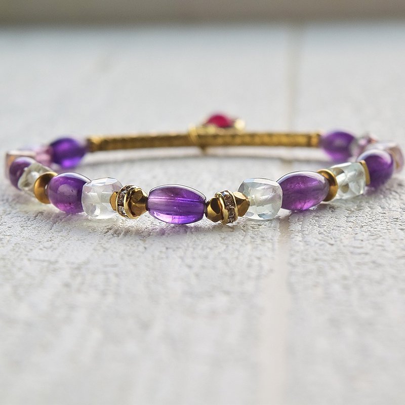 Alice's Dream │ Purple Green Stone Amethyst Amethyst Red Bronze Bracelet - สร้อยข้อมือ - เครื่องประดับพลอย สีม่วง