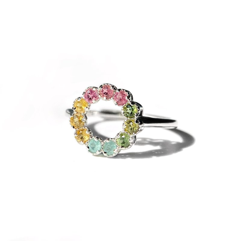 15% off for 2 pieces | Colored Tourmaline Sterling Silver Ring (Rainbow Streamer) - General Rings - Sterling Silver 