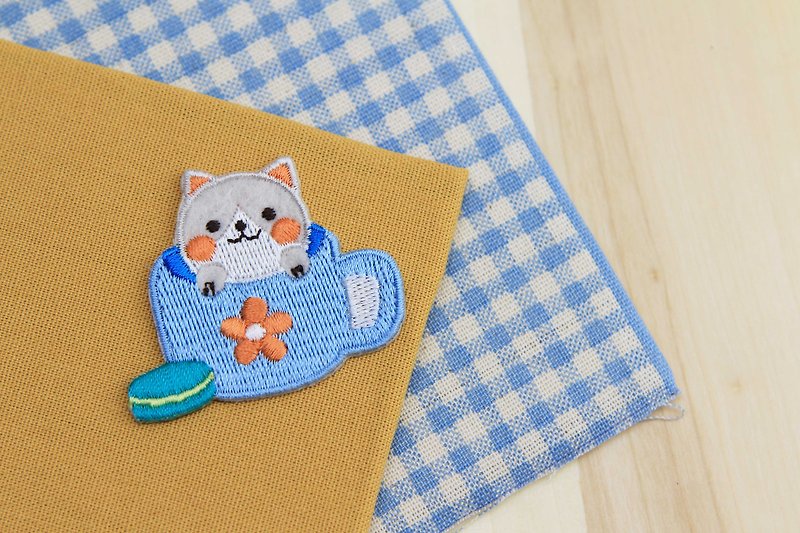 Meow Meow Afternoon Tea Self-adhesive Embroidered Cloth Sticker-Baby Meow Series - เย็บปัก/ถักทอ/ใยขนแกะ - งานปัก 