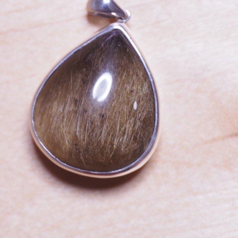 大顆 天然黃銅色 兔毛水晶 鈦晶 手工 純銀項鍊 Rutile quartz - 項鍊 - 水晶 卡其色