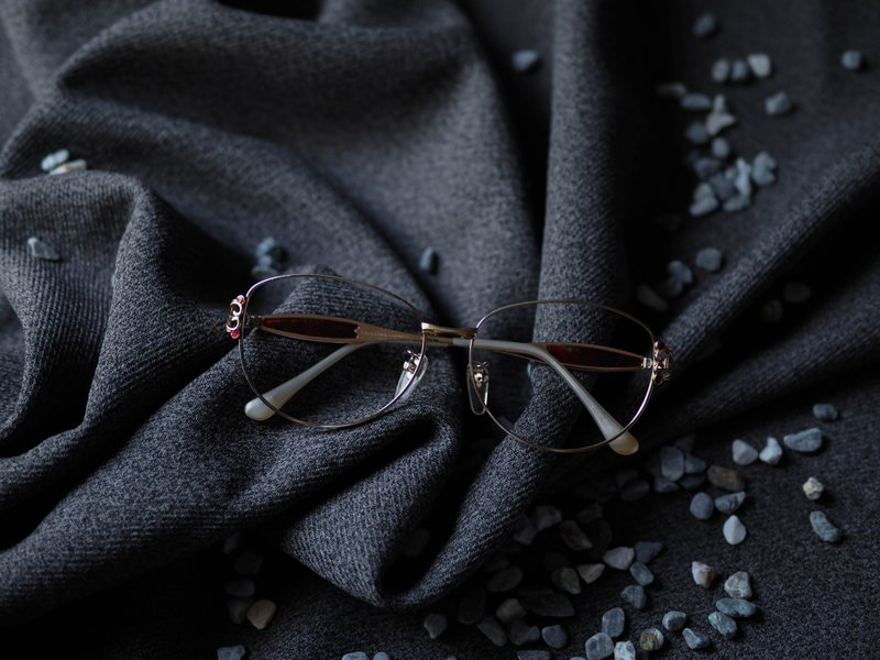 烈火艷紅沙金方圓框透光鏡腳金屬鏡框 古董眼鏡 Japan/glasses - 眼鏡/鏡框 - 貴金屬 金色