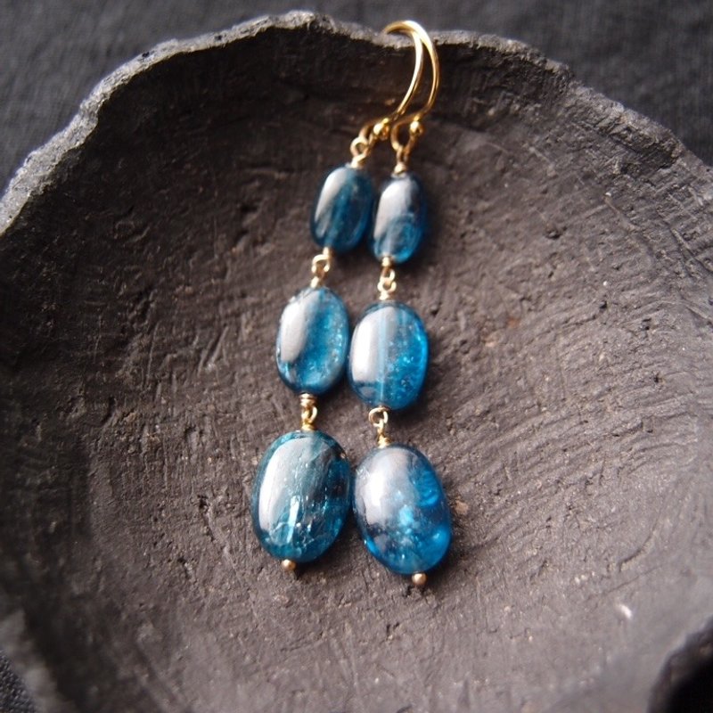 【K14gf】Bluegreen Kyanite Earrings ブルーグリーンカイヤナイトピアス Oval - 耳環/耳夾/耳骨夾 - 寶石 藍色