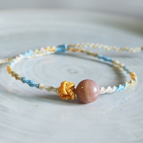 charussri Stone Bracelets macrame knit a knot of love, peach color moonstone