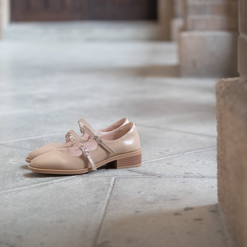 Mary Jane ballet shoes_milk brown small square toe - Women's Oxford Shoes - Genuine Leather Khaki