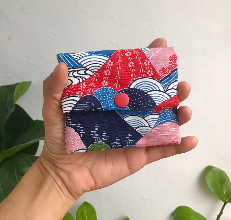 Mini wallet/pocket wallet/clip/for men and women/Taiwanese cotton and Japanese style pattern - กระเป๋าสตางค์ - ผ้าฝ้าย/ผ้าลินิน สีดำ