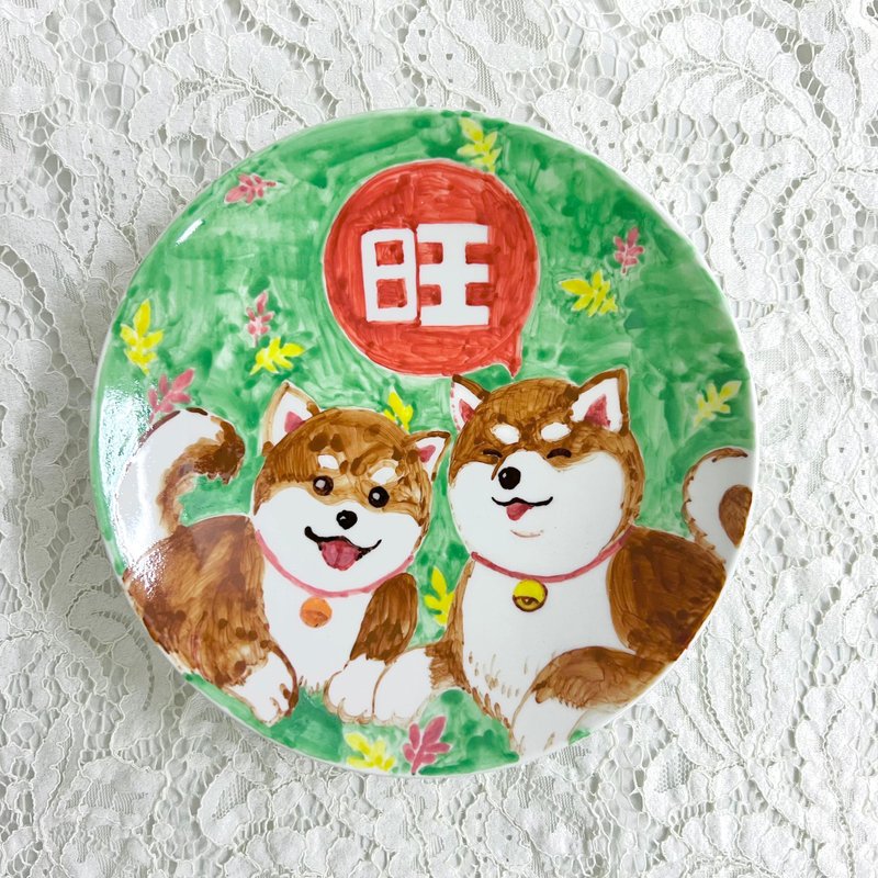 手繪陶瓷 • 柴犬福氣旺 • 點心盤圓碟 - 盤子/餐盤/盤架 - 陶 