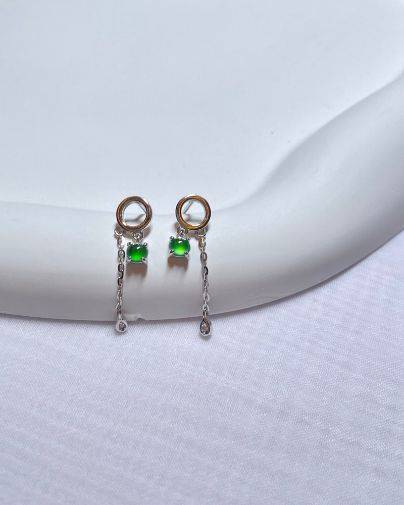 Tianyang green circle emerald earrings s925 sterling silver plated with 18k gold - Earrings & Clip-ons - Jade Green