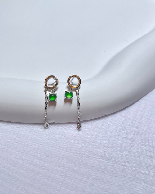 凝翠 Ning Jewelry／翡翠輕珠寶 甜陽綠圈圈翡翠(玉)耳釘 s925純銀鍍18k金