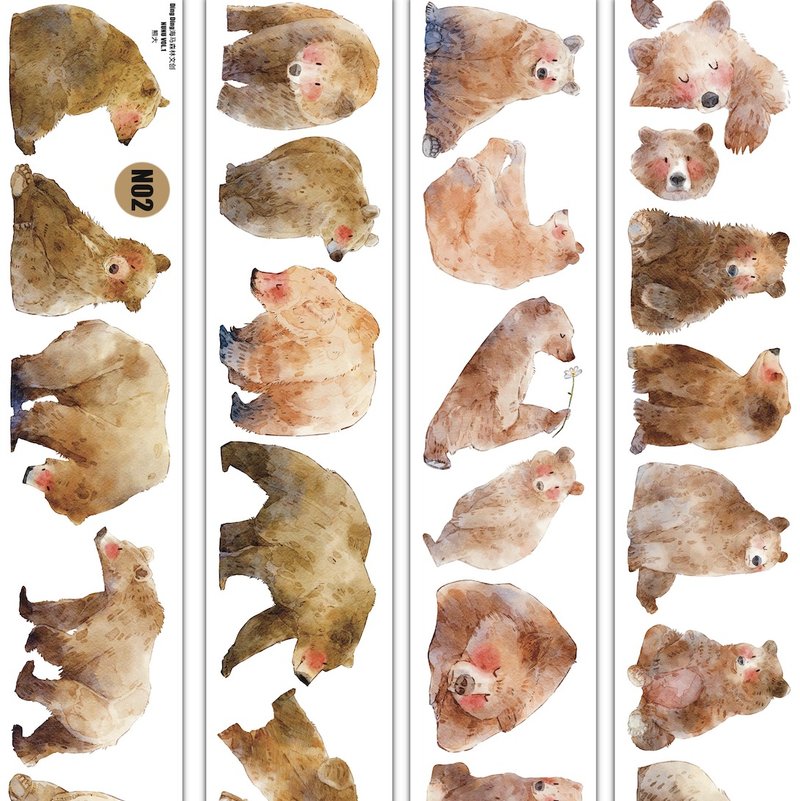熊大 ふんわり大きな動物 PET 和紙膠帶 5米卷 (kiss-cut) - 紙膠帶/和紙/PET - 其他材質 多色