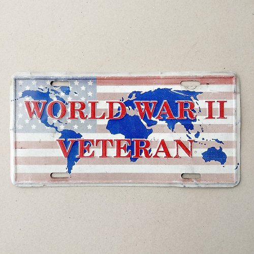 Mini Amer. 美國老物 復古懷舊美式汽機車鐵牌-紅白條紋WORLD WAR II VETERAN