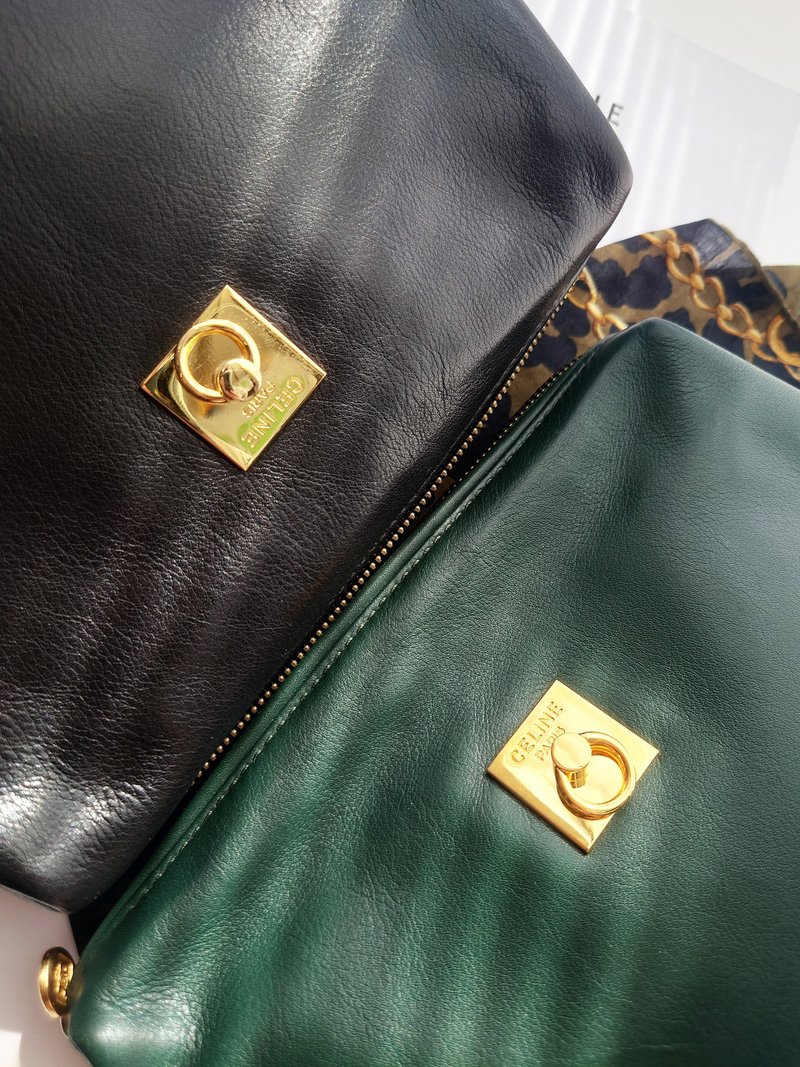 中古包 CELINE 圓環鏈條包化妝包雲朵包斜揹包斜挎包手拿包單肩包 - 側背包/斜背包 - 真皮 綠色