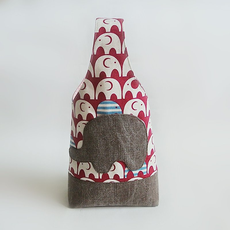 Cute dark red elephant tote bag - กระเป๋าถือ - ผ้าฝ้าย/ผ้าลินิน สีแดง