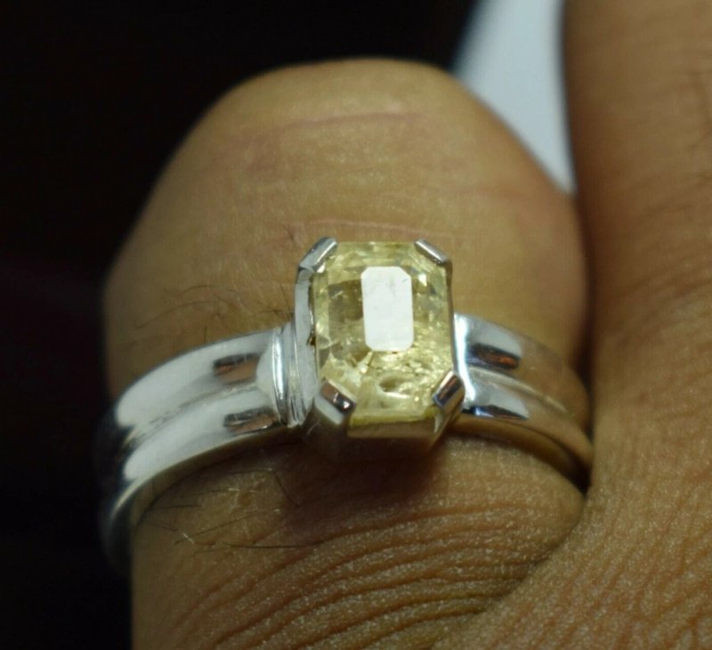 Gorgeous yellow sapphire very clean stone unisex silver band best gift for her - 戒指 - 寶石 黃色
