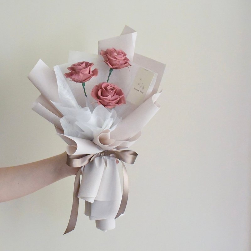 /3 rose bouquet/everlasting flower Valentine's Day Chinese Valentine's Day Proposal Graduation Teacher's Day Birthday Congratulations - ช่อดอกไม้แห้ง - พืช/ดอกไม้ สึชมพู