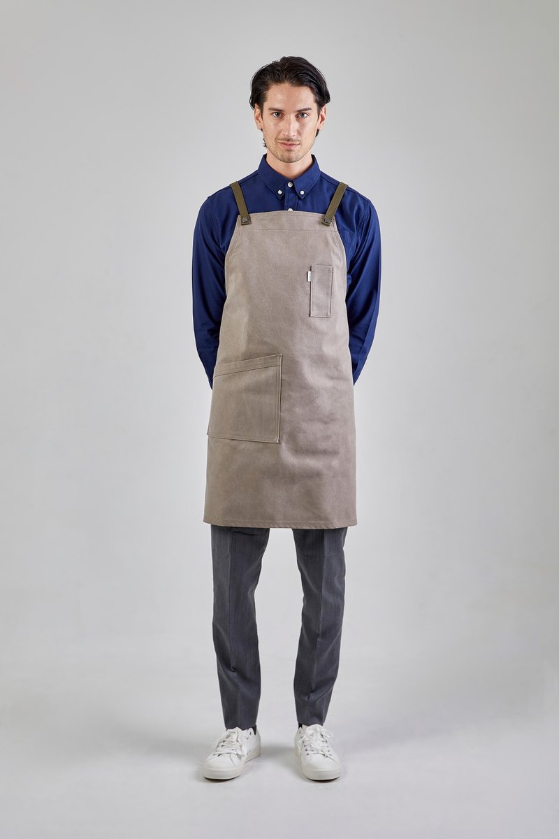 【Off-season sale】12Crossback apron (Grey) 工作服 圍裙 - 圍裙 - 棉．麻 灰色