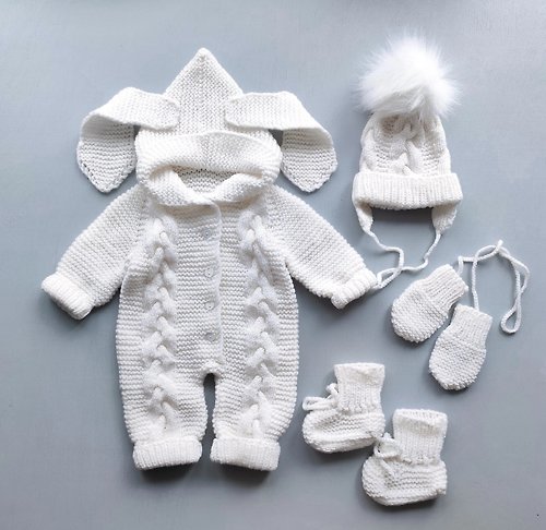 Knitting for kids Knitting pattern for jumpsuit, cap, booties, mittens for baby 0-3, 3-6 months