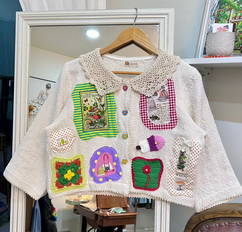 【Size XL】 復古童話花園針織外套 - 女上衣/長袖上衣 - 棉．麻 白色