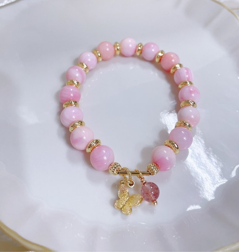 Queen Shell //Positive energy/Pink and whitening/14K color retention//Real shell elastic bracelet - Bracelets - Other Metals White