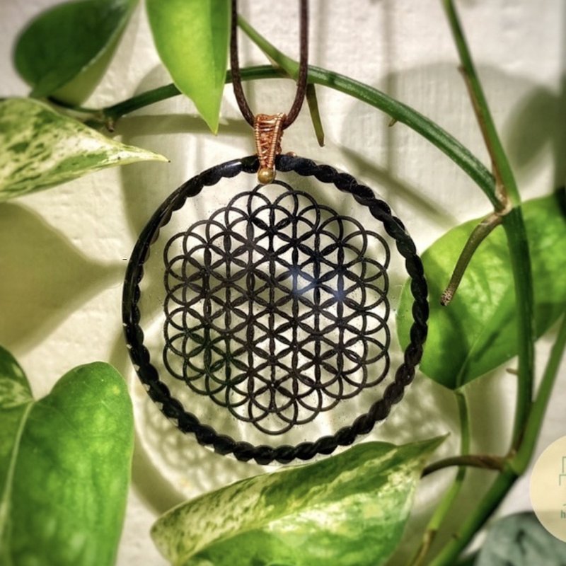 Awakening Happiness Nano Bronze Flower of Life Aogang Necklace - Necklaces - Copper & Brass Black