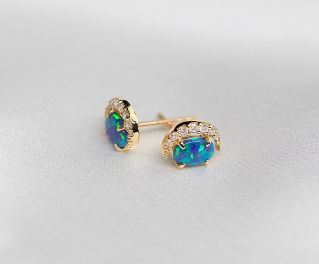 Australian Opal and Diamond 14kt Yellow Gold Earrings