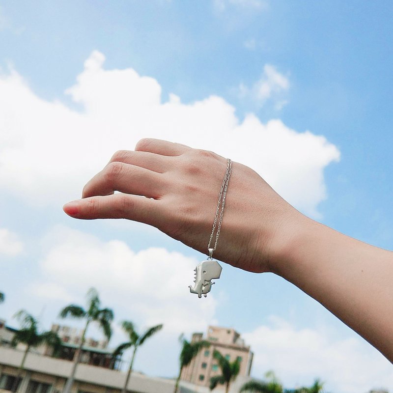 [The Dinosaur is Back] Big Head Dragon Triceratops Stegosaurus-925 Sterling Silver Necklace - สร้อยคอ - เงินแท้ สีเงิน