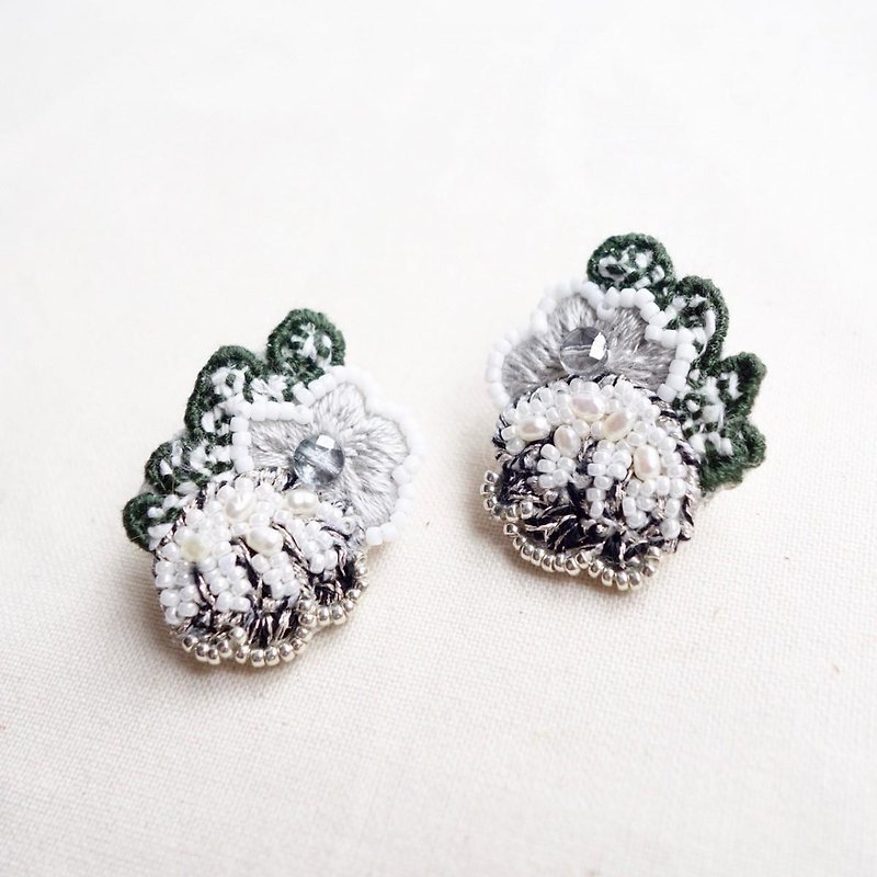 Flower decoration b - Earrings & Clip-ons - Other Materials Gray