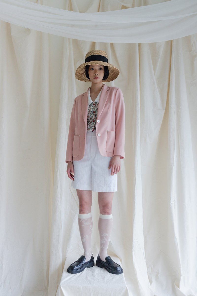 Spring Street Blazer 網紗西裝外套 Tea Pink 淡茶粉 - 女西裝外套 - 其他人造纖維 粉紅色
