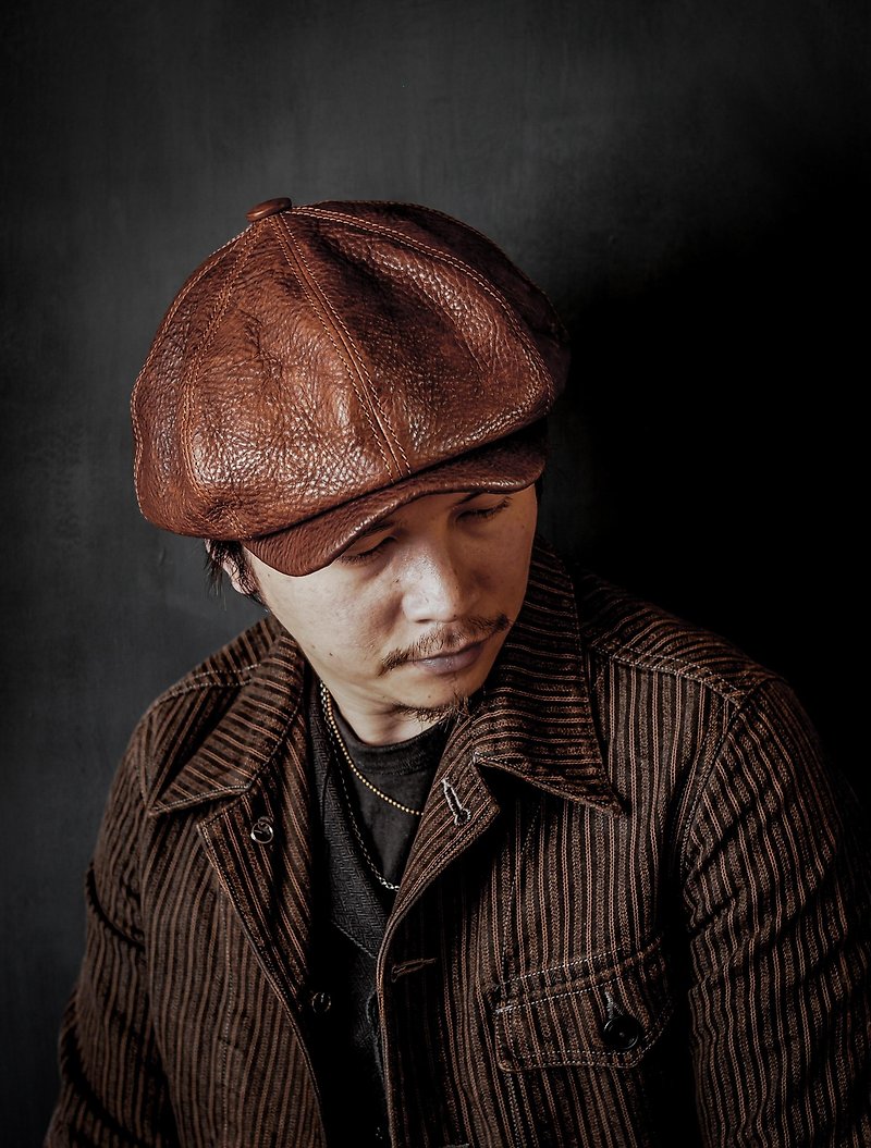 HEYOU Handmade –Full Veg-Tanned Leather Newsboy Cap - หมวก - หนังแท้ สีนำ้ตาล