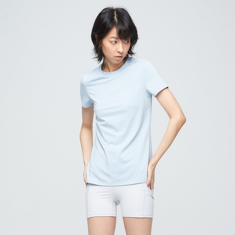 抗菌吸排後剪接修身上衣(女)-迷霧藍 - 女上衣/長袖上衣 - 聚酯纖維 藍色
