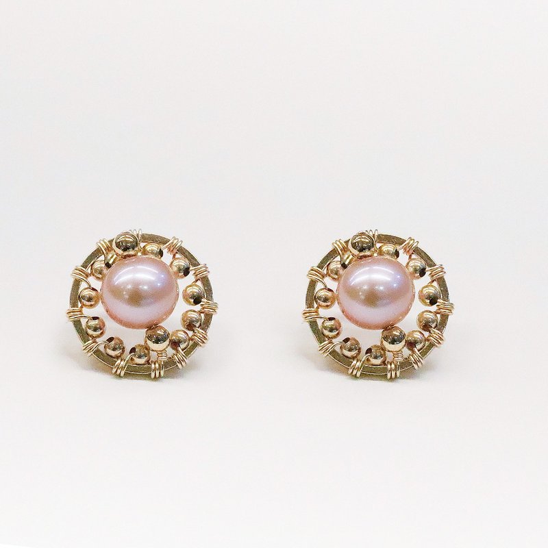 14K Gold | Nurturing and Birth Pink Pearl Earrings - ต่างหู - ไข่มุก สึชมพู