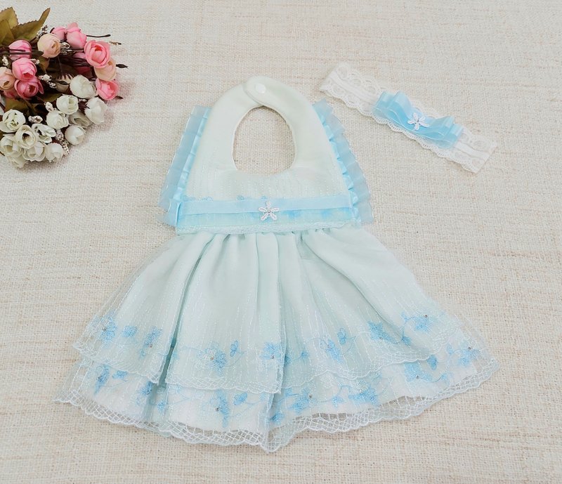 Cinderella - bib, saliva towel, hair band/full moon gift/birthday gift/birthday gift--limited cloth - Bibs - Cotton & Hemp Blue